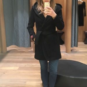 Aritzia Wilfred black wool cashmere hooded wrap coat